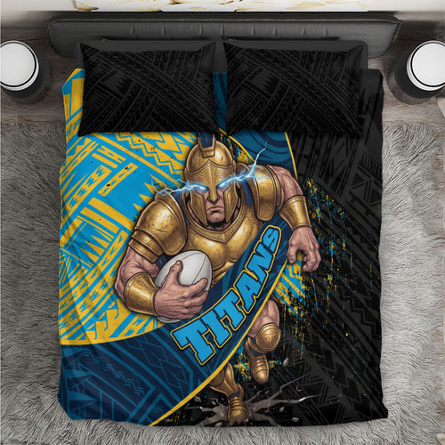 Gold Coast Titans Rugby Bedding Set Tribal Polynesian Power Art - Lightning Mascot