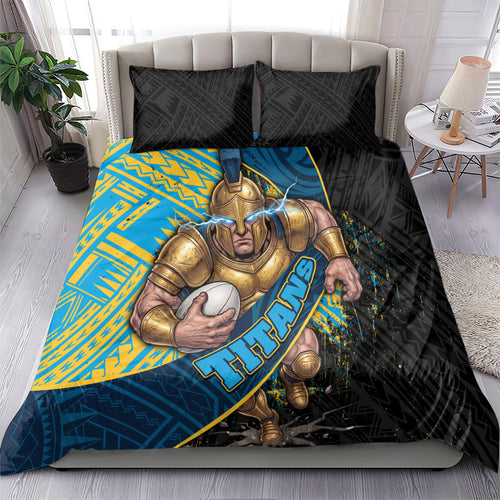 Gold Coast Titans Rugby Bedding Set Tribal Polynesian Power Art - Lightning Mascot