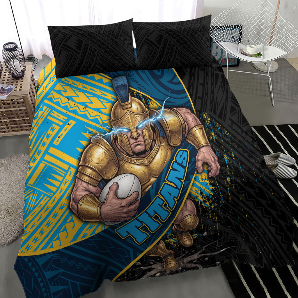Gold Coast Titans Rugby Bedding Set Tribal Polynesian Power Art - Lightning Mascot