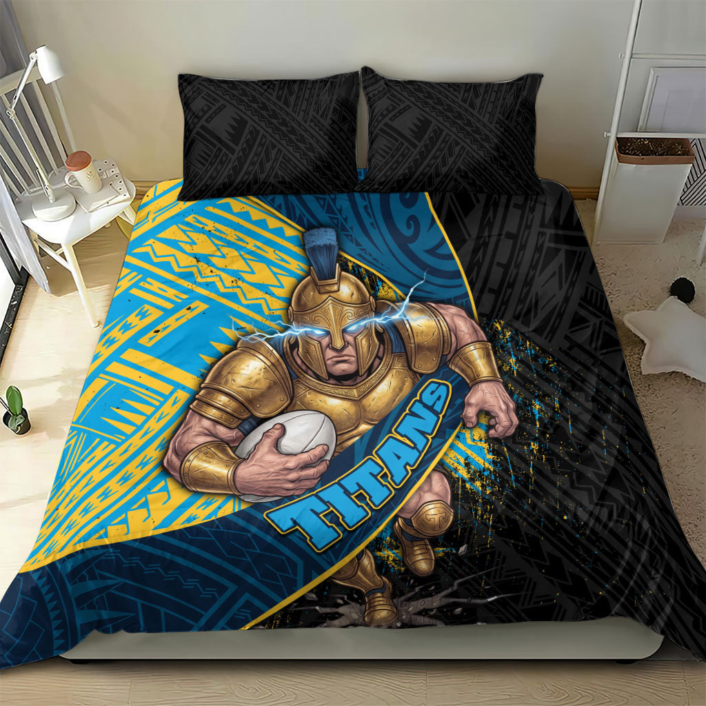 Gold Coast Titans Rugby Bedding Set Tribal Polynesian Power Art - Lightning Mascot
