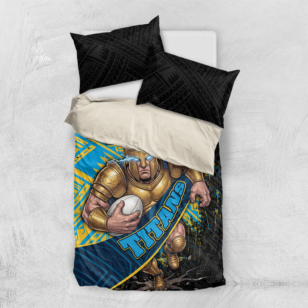 Gold Coast Titans Rugby Bedding Set Tribal Polynesian Power Art - Lightning Mascot