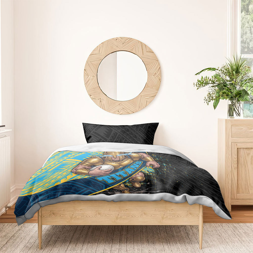 Gold Coast Titans Rugby Bedding Set Tribal Polynesian Power Art - Lightning Mascot