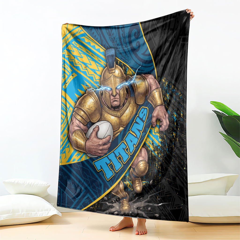Gold Coast Titans Rugby Blanket Tribal Polynesian Power Art - Lightning Mascot