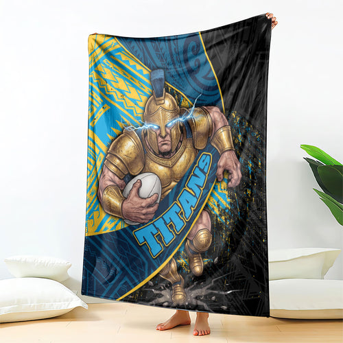 Gold Coast Titans Rugby Blanket Tribal Polynesian Power Art - Lightning Mascot