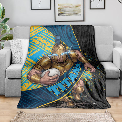 Gold Coast Titans Rugby Blanket Tribal Polynesian Power Art - Lightning Mascot