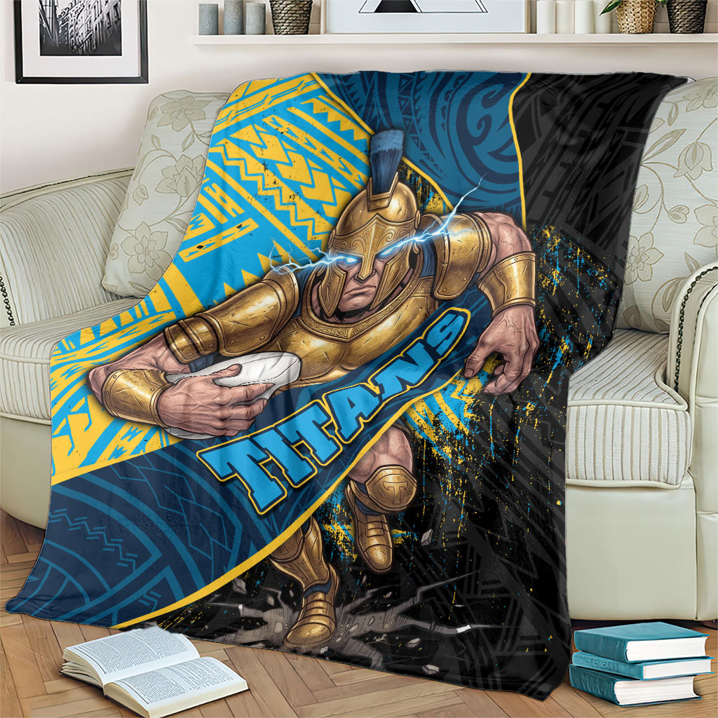 Gold Coast Titans Rugby Blanket Tribal Polynesian Power Art - Lightning Mascot