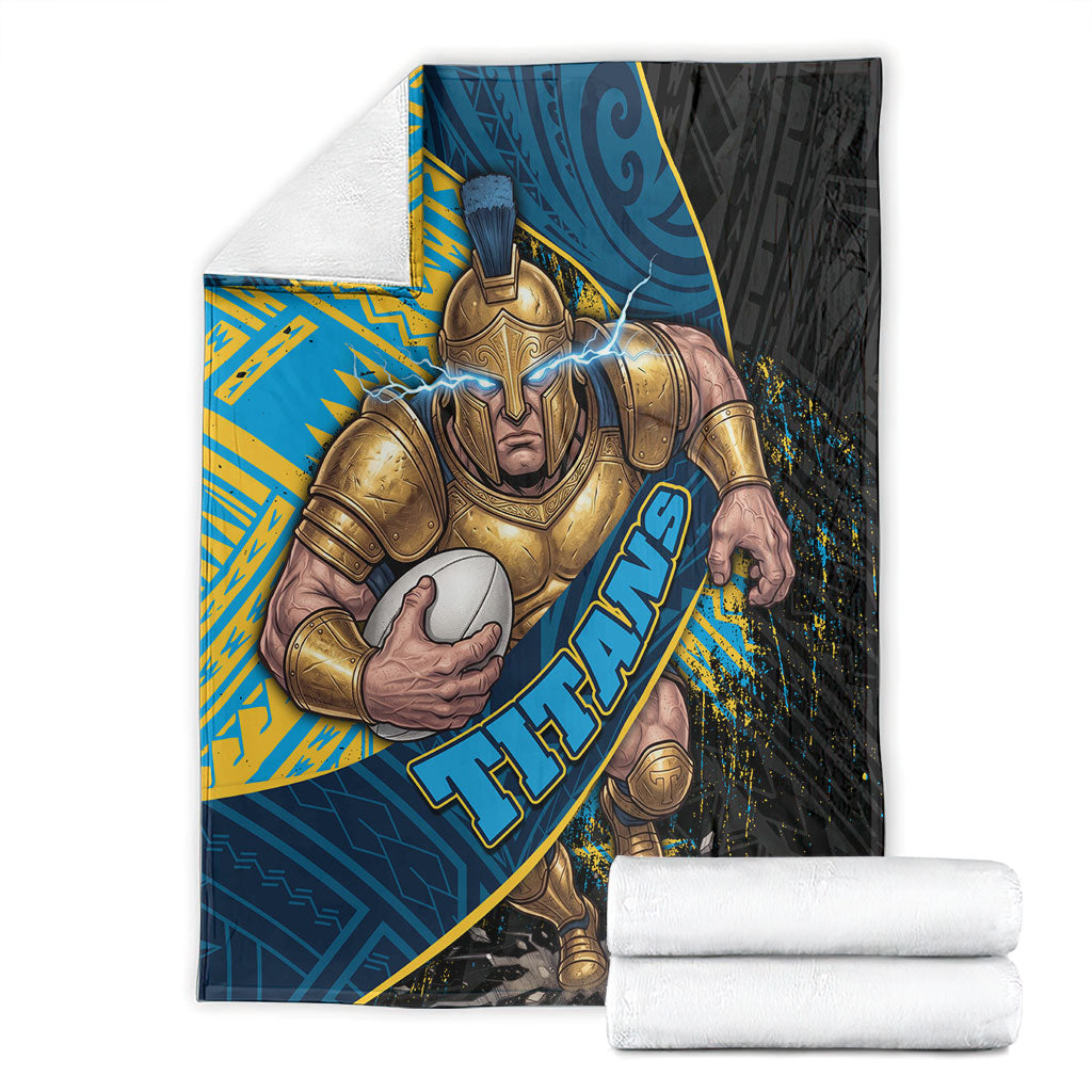 Gold Coast Titans Rugby Blanket Tribal Polynesian Power Art - Lightning Mascot