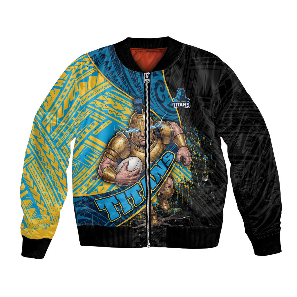 Gold Coast Titans Rugby Bomber Jacket Tribal Polynesian Power Art - Lightning Mascot