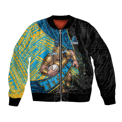 Gold Coast Titans Rugby Bomber Jacket Tribal Polynesian Power Art - Lightning Mascot