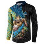Gold Coast Titans Rugby Button Sweatshirt Tribal Polynesian Power Art - Lightning Mascot
