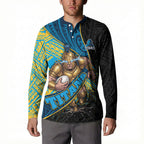 Gold Coast Titans Rugby Button Sweatshirt Tribal Polynesian Power Art - Lightning Mascot