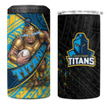 Gold Coast Titans Rugby 4 in 1 Can Cooler Tumbler Tribal Polynesian Power Art - Lightning Mascot