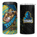 Gold Coast Titans Rugby 4 in 1 Can Cooler Tumbler Tribal Polynesian Power Art - Lightning Mascot