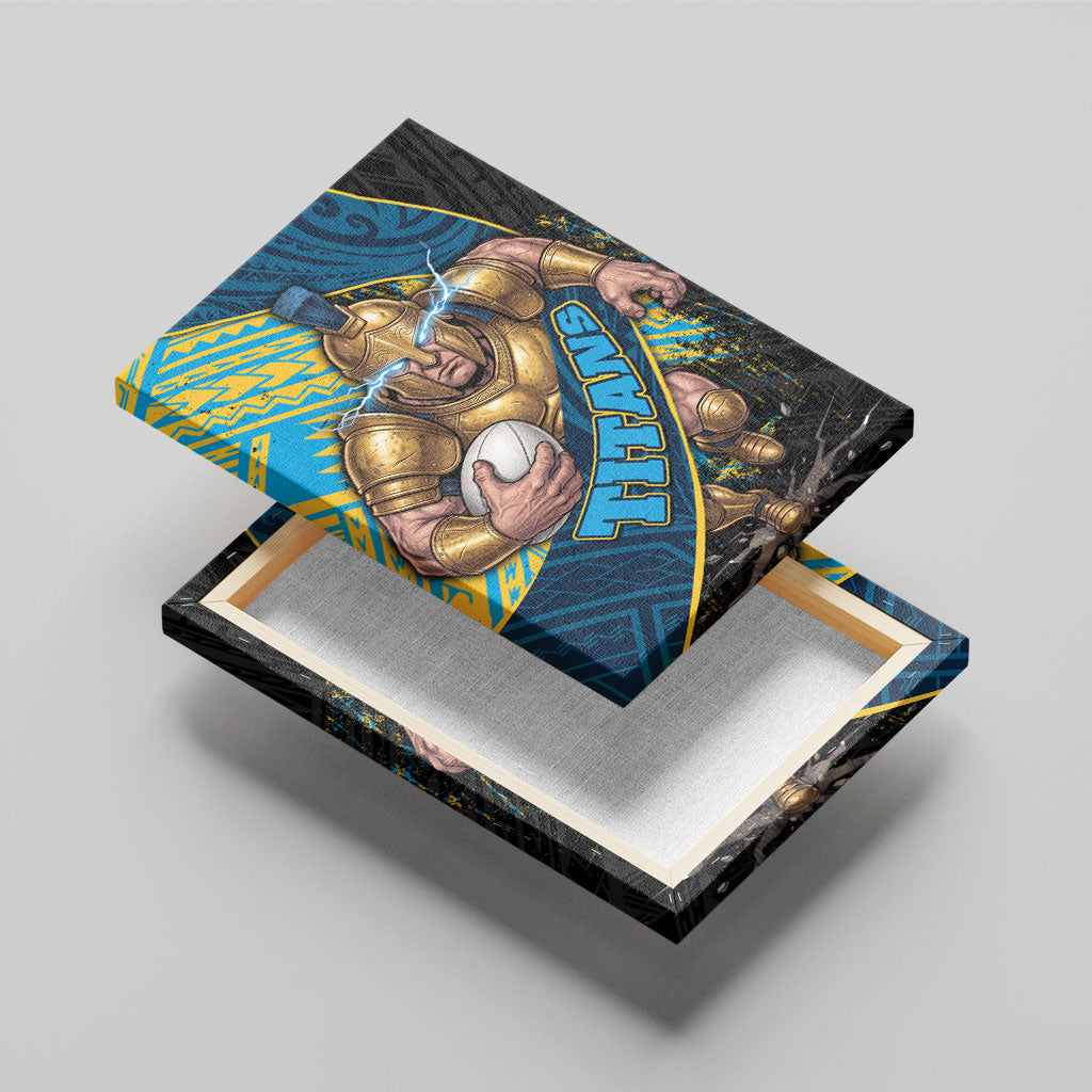 Gold Coast Titans Rugby Canvas Wall Art Tribal Polynesian Power Art - Lightning Mascot