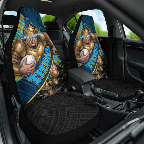 Gold Coast Titans Rugby Car Seat Cover Tribal Polynesian Power Art - Lightning Mascot