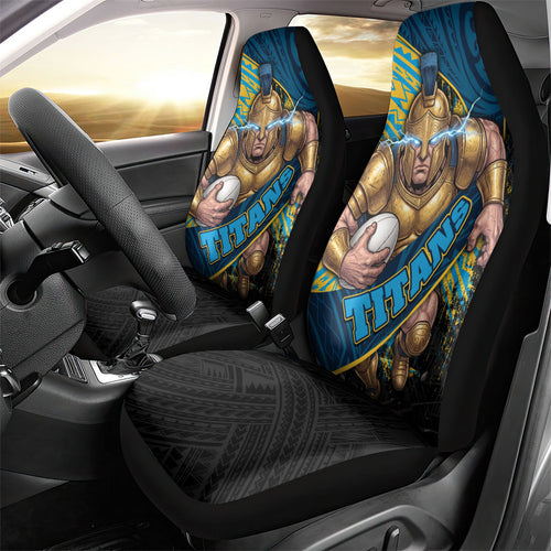Gold Coast Titans Rugby Car Seat Cover Tribal Polynesian Power Art - Lightning Mascot