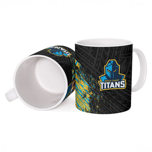 Gold Coast Titans Rugby Ceramic Mug Tribal Polynesian Power Art - Lightning Mascot