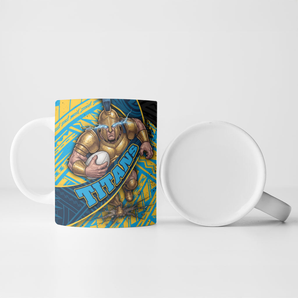 Gold Coast Titans Rugby Ceramic Mug Tribal Polynesian Power Art - Lightning Mascot