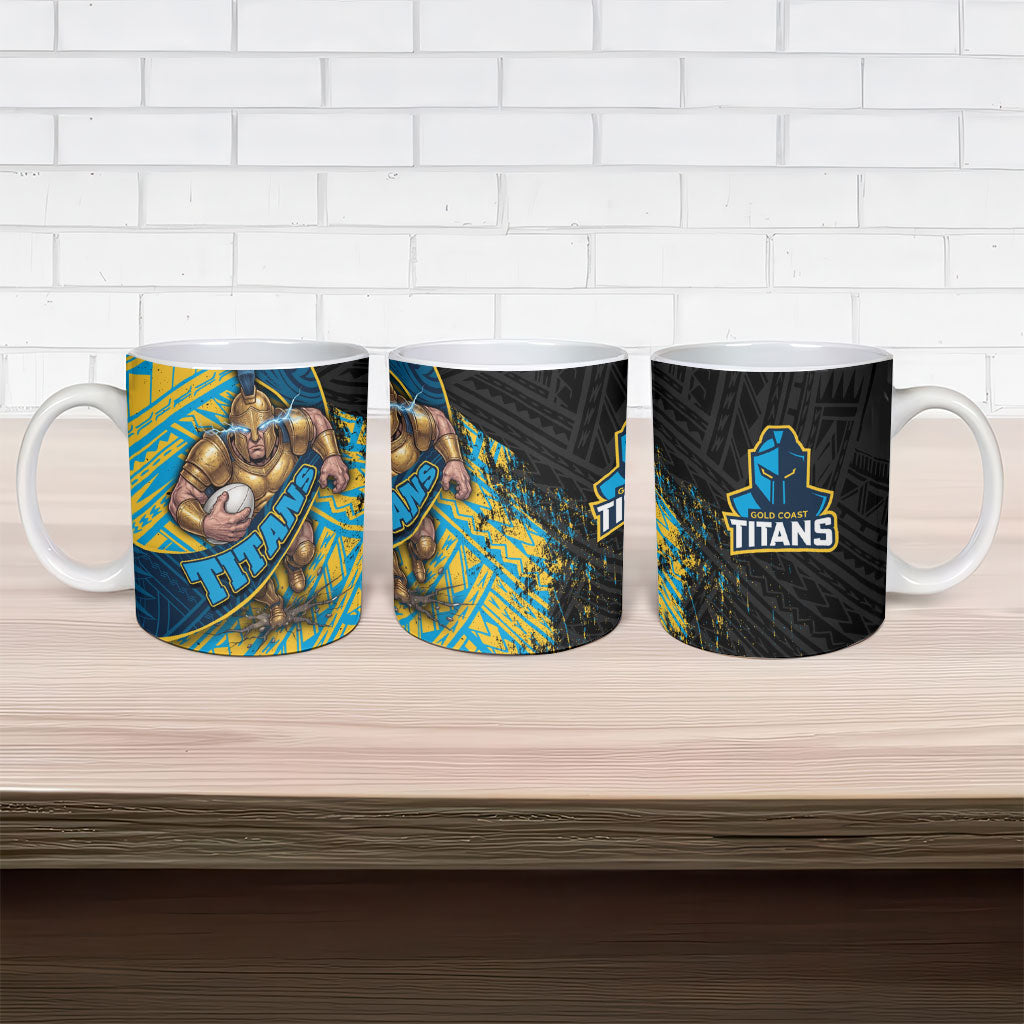 Gold Coast Titans Rugby Ceramic Mug Tribal Polynesian Power Art - Lightning Mascot