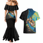 Gold Coast Titans Rugby Couples Matching Mermaid Dress and Hawaiian Shirt Tribal Polynesian Power Art - Lightning Mascot