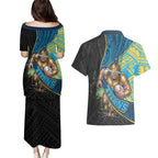 Gold Coast Titans Rugby Couples Matching Puletasi and Hawaiian Shirt Tribal Polynesian Power Art - Lightning Mascot