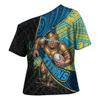 Gold Coast Titans Rugby Cross Shoulder Shirt Tribal Polynesian Power Art - Lightning Mascot