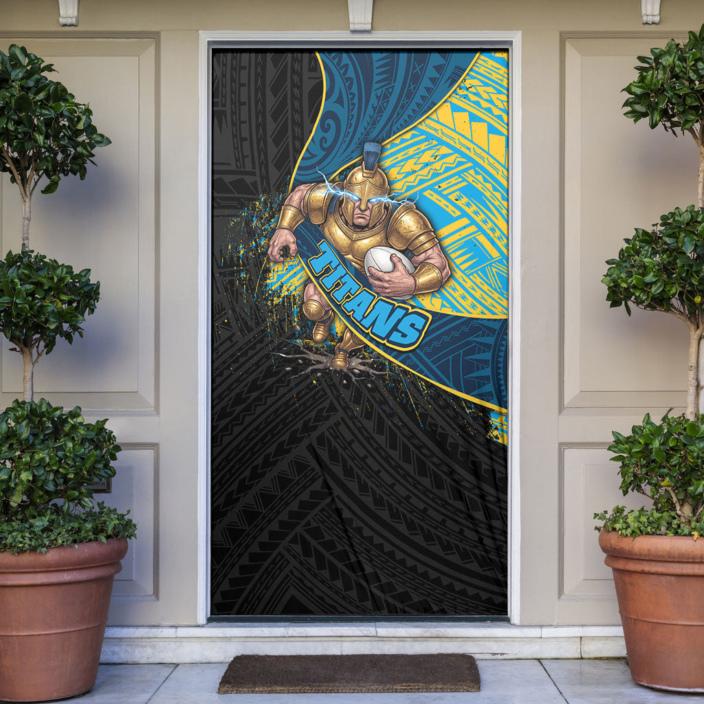 Gold Coast Titans Rugby Door Cover Tribal Polynesian Power Art - Lightning Mascot