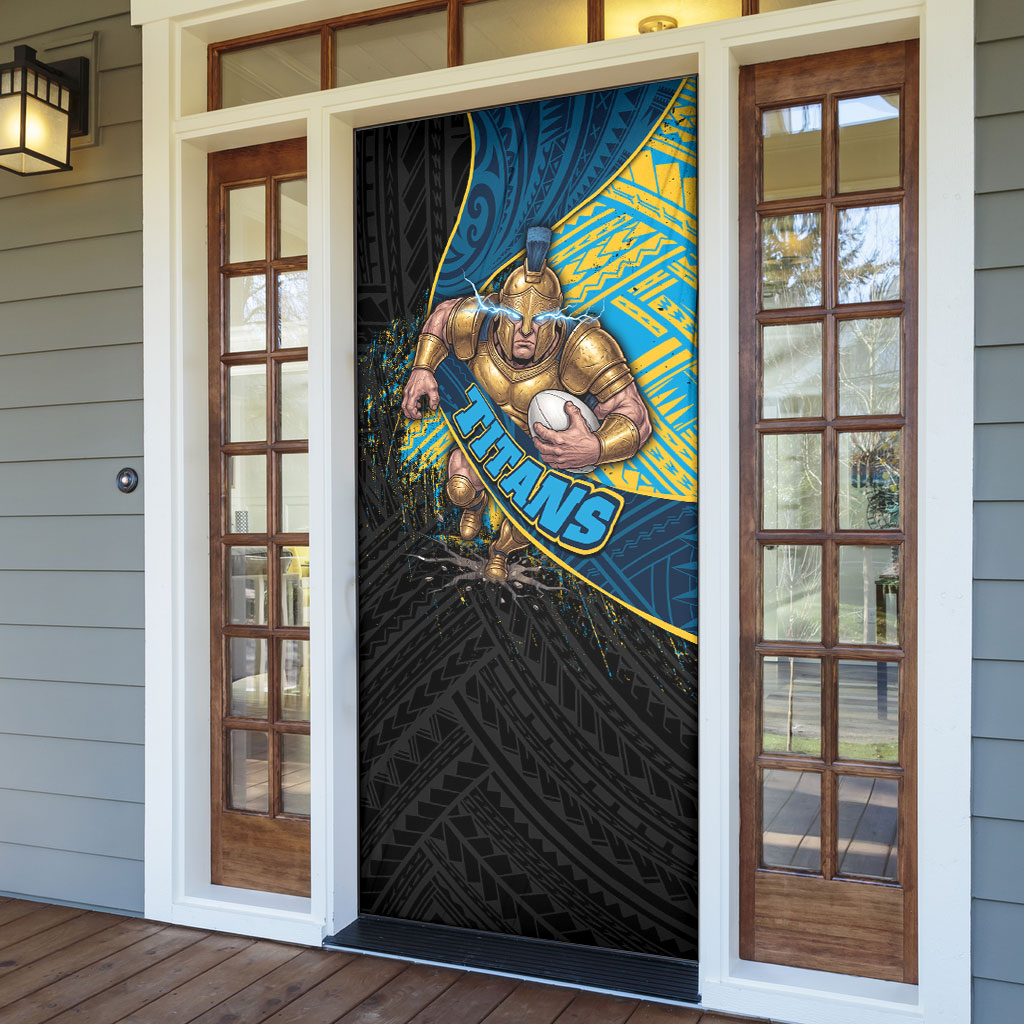 Gold Coast Titans Rugby Door Cover Tribal Polynesian Power Art - Lightning Mascot