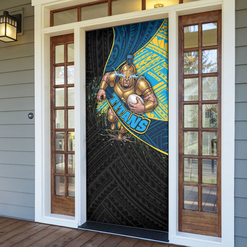 Gold Coast Titans Rugby Door Cover Tribal Polynesian Power Art - Lightning Mascot