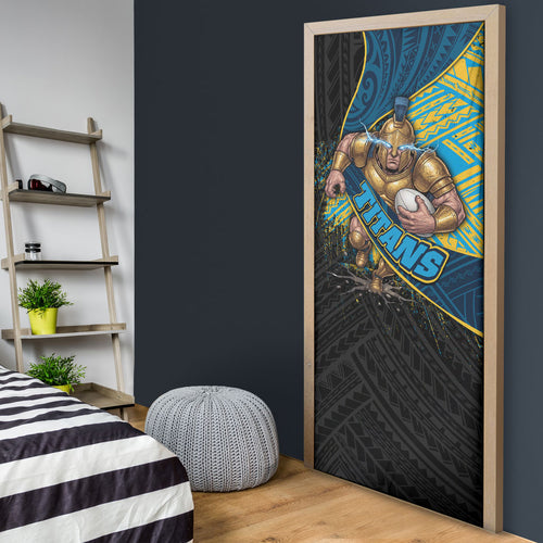 Gold Coast Titans Rugby Door Cover Tribal Polynesian Power Art - Lightning Mascot