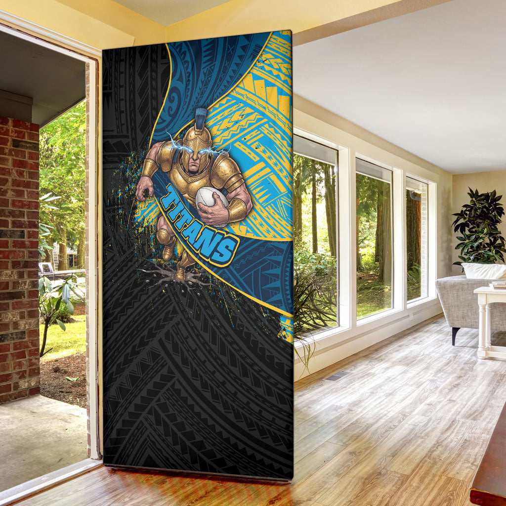 Gold Coast Titans Rugby Door Cover Tribal Polynesian Power Art - Lightning Mascot