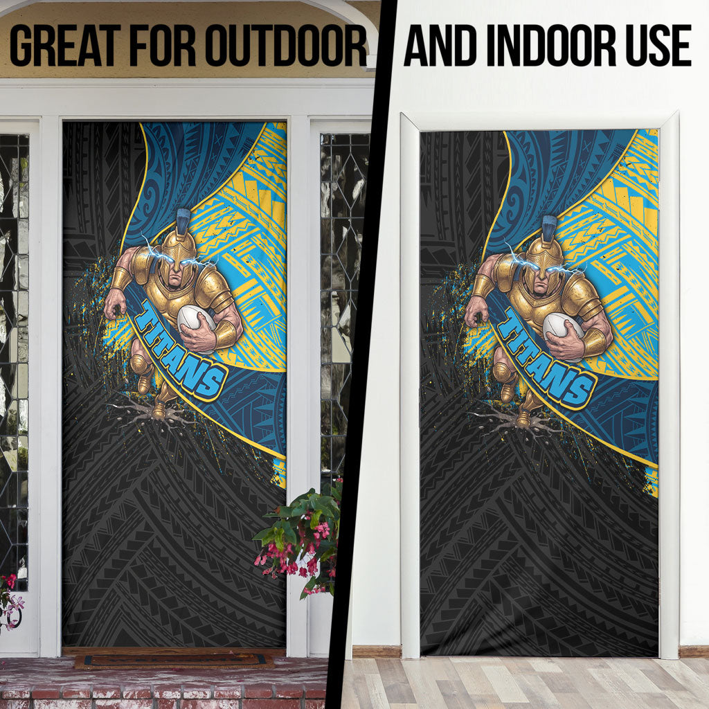 Gold Coast Titans Rugby Door Cover Tribal Polynesian Power Art - Lightning Mascot