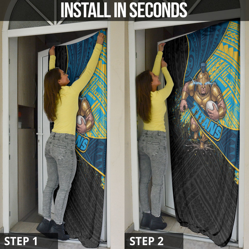 Gold Coast Titans Rugby Door Cover Tribal Polynesian Power Art - Lightning Mascot