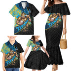 Gold Coast Titans Rugby Family Matching Mermaid Dress and Hawaiian Shirt Tribal Polynesian Power Art - Lightning Mascot