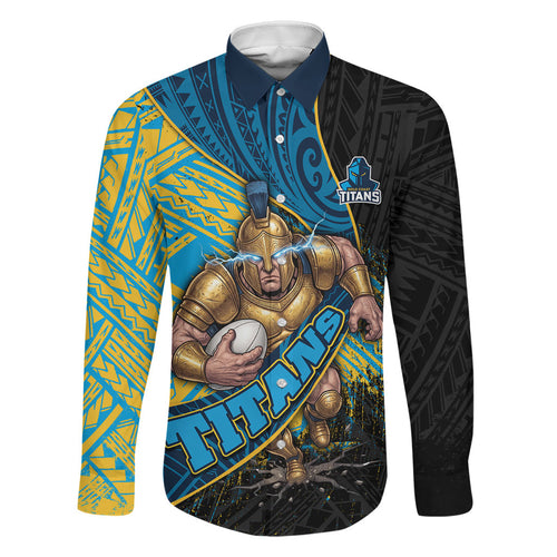 Gold Coast Titans Rugby Family Matching Mermaid Dress and Hawaiian Shirt Tribal Polynesian Power Art - Lightning Mascot
