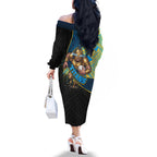 Gold Coast Titans Rugby Family Matching Off The Shoulder Long Sleeve Dress and Hawaiian Shirt Tribal Polynesian Power Art - Lightning Mascot