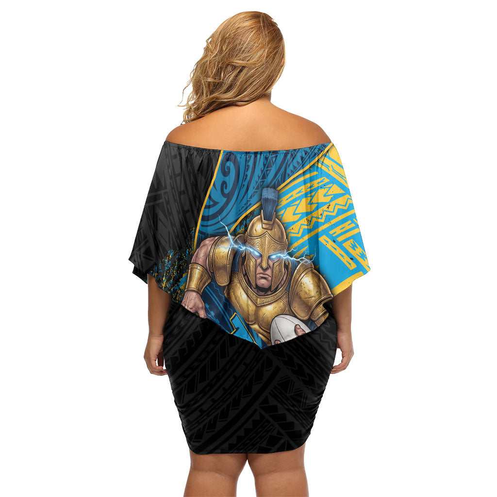 Gold Coast Titans Rugby Family Matching Off Shoulder Short Dress and Hawaiian Shirt Tribal Polynesian Power Art - Lightning Mascot