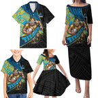 Gold Coast Titans Rugby Family Matching Puletasi and Hawaiian Shirt Tribal Polynesian Power Art - Lightning Mascot