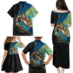 Gold Coast Titans Rugby Family Matching Puletasi and Hawaiian Shirt Tribal Polynesian Power Art - Lightning Mascot