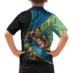Gold Coast Titans Rugby Family Matching Summer Maxi Dress and Hawaiian Shirt Tribal Polynesian Power Art - Lightning Mascot