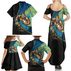 Gold Coast Titans Rugby Family Matching Summer Maxi Dress and Hawaiian Shirt Tribal Polynesian Power Art - Lightning Mascot