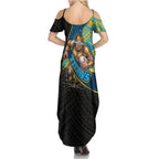 Gold Coast Titans Rugby Family Matching Summer Maxi Dress and Hawaiian Shirt Tribal Polynesian Power Art - Lightning Mascot