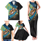 Gold Coast Titans Rugby Family Matching Tank Maxi Dress and Hawaiian Shirt Tribal Polynesian Power Art - Lightning Mascot