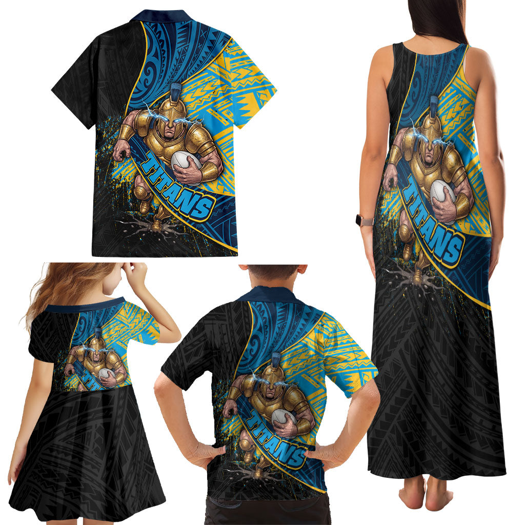Gold Coast Titans Rugby Family Matching Tank Maxi Dress and Hawaiian Shirt Tribal Polynesian Power Art - Lightning Mascot