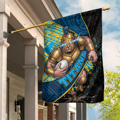 Gold Coast Titans Rugby Garden Flag Tribal Polynesian Power Art - Lightning Mascot