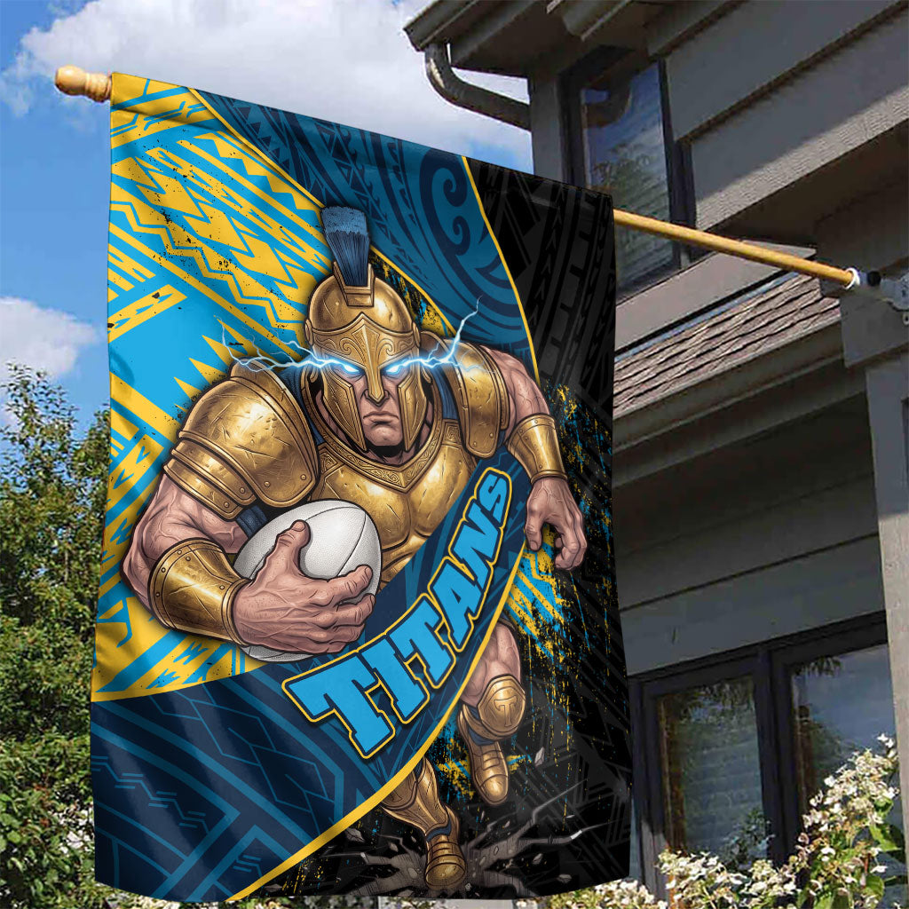 Gold Coast Titans Rugby Garden Flag Tribal Polynesian Power Art - Lightning Mascot