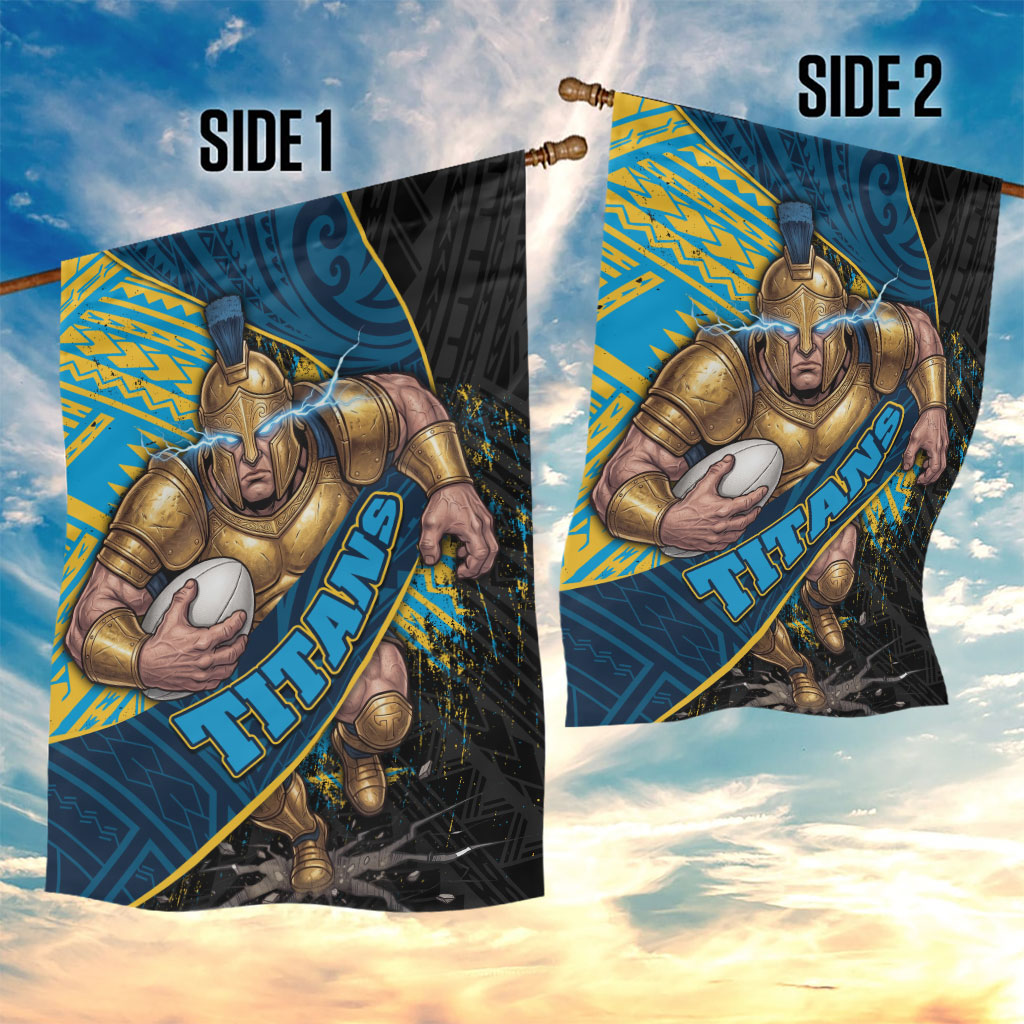 Gold Coast Titans Rugby Garden Flag Tribal Polynesian Power Art - Lightning Mascot