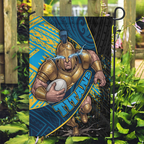 Gold Coast Titans Rugby Garden Flag Tribal Polynesian Power Art - Lightning Mascot