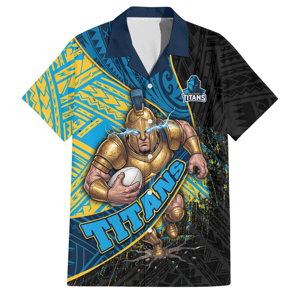 Gold Coast Titans Rugby Hawaiian Shirt Tribal Polynesian Power Art - Lightning Mascot
