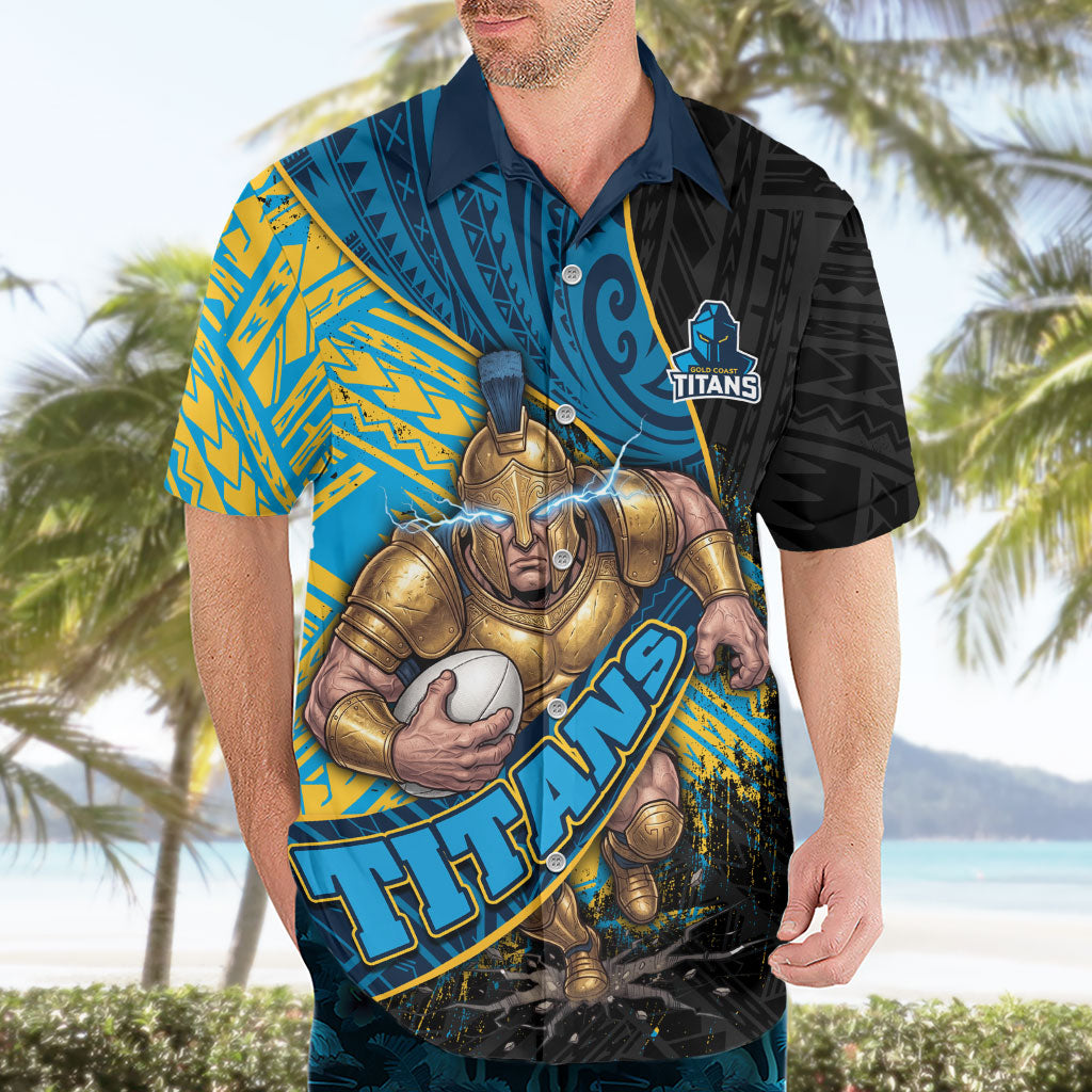 Gold Coast Titans Rugby Hawaiian Shirt Tribal Polynesian Power Art - Lightning Mascot